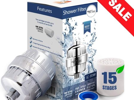 15 Stage Shower Filter - Shower Head Filter - Chlorine Filter - Hard Water Filter - Water Softener - Showerhead Filter - 2 Replaceable Filter Cartridges - Water Filter For Shower Head by Limia s Care For Sale