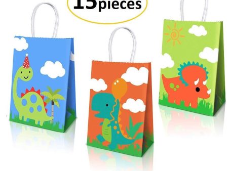 Dinosaur Party Favor Bags, Cute Dinosaur Party Supplies, Paper Gift Bag with Handle for Kids Birthday Treat by Holorath (Set of 15 Pieces) by Holorath Party Supplies Sale