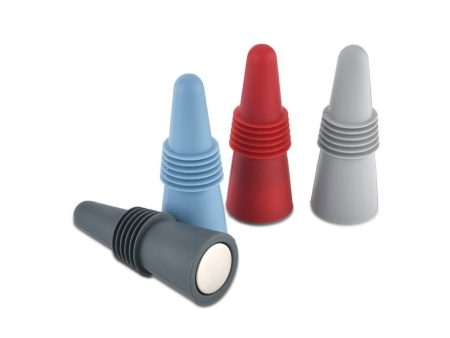 Wine and Beverage Bottle Stoppers Set of 4, Assorted Colors, Silicone with Grip Top Maintains Vacuum for Long Lasting Freshness. Easy to Use, Essential Beverage Accessory Hot on Sale