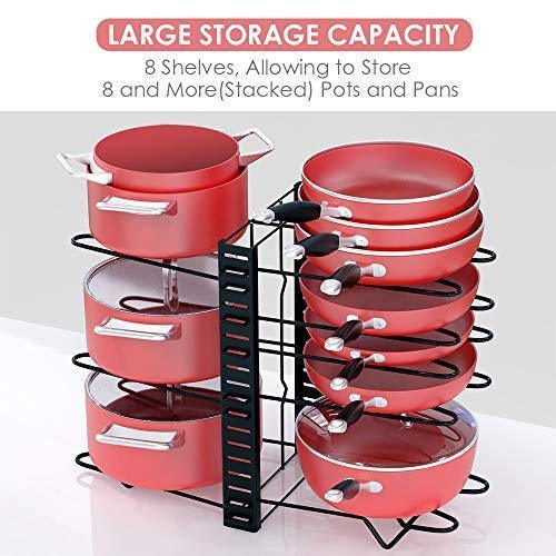 Pan Organizer Rack for Cabinet Adjustable, Cabinet Pot Rack Organizer with 3 DIY Methods, 8 Metal Shelves with Anti-slip Layer by MUDEELA Online Hot Sale