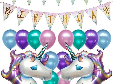 Unicorn Birthday Party Decorations Banner Decor Supplies Set Kit Favors | 2PC Foil Balloon | 12PC Helium Pastel Balloons w Gold Ribbon | for Boy Girl 1st 2nd 3rd 10th 13th 20th | Sparkle Flag Glitter Cheap