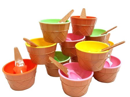 Plastic Ice Cream Cups with Spoons, Festive Dessert Bowls, Assorted Colors (12 Piece Party Pack) Online Hot Sale