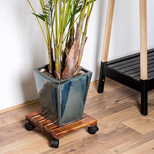 DECOLUXES (2 Pack) Plant Caddy Wooden Stand Wheels Indoor 12 Inch Heavy Duty Square Lockable Patio Outdoor Roller Flower Pot (Torched Wood) Online now