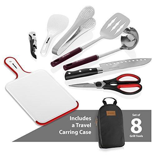 Wealers Camp Kitchen Utensil Organizer Travel Set Portable BBQ Camping Cookware Utensils Travel Kit Water Resistant Case|Cutting Board|Rice Paddle|Tongs|Scissors|Knife and Bottle Opener Online Hot Sale