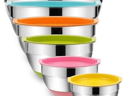 Mixing Bowls with Airtight Lids, 6 piece Stainless Steel Metal Bowls by Umite Chef, Measurement Marks & Colorful Non-Slip Bottoms Size 7, 3.5, 2.5, 2.0,1.5, 1QT, Great for Mixing & Serving Discount