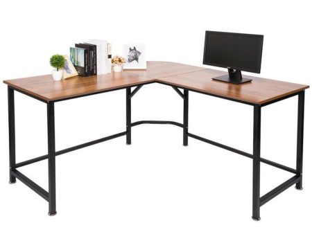 TOPSKY L-Shaped Desk Corner Computer Desk 55  x 55  with 24  Deep Workstation Bevel Edge Design (Oak Brown+ Black Leg) Online Sale