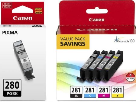 Canon CLI-281 BKCMY 4-Color Ink Tank Value Pack (2091C005) + Canon PGI-280 Pigment Black Ink Tank (2075C001) Fashion