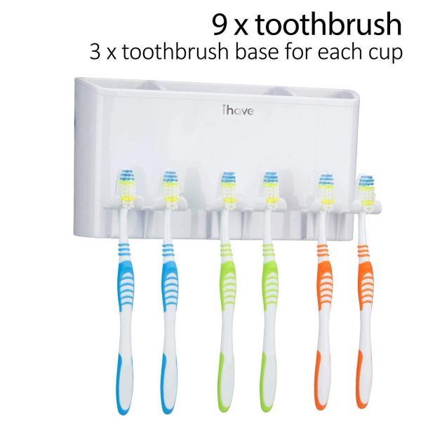 iHave Toothbrush Holder Wall Mount 3 Cups Electric Toothbrush Storage Set- No Drill or Nail Needed (3 Color Toothbrush Holder) Hot on Sale