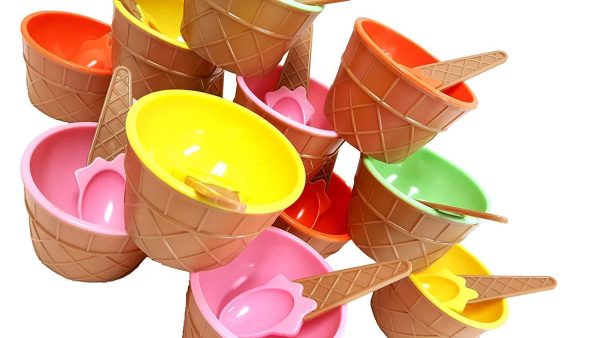 Plastic Ice Cream Cups with Spoons, Festive Dessert Bowls, Assorted Colors (12 Piece Party Pack) Online Hot Sale