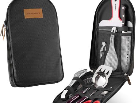 Wealers Camp Kitchen Utensil Organizer Travel Set Portable BBQ Camping Cookware Utensils Travel Kit Water Resistant Case|Cutting Board|Rice Paddle|Tongs|Scissors|Knife and Bottle Opener Online Hot Sale