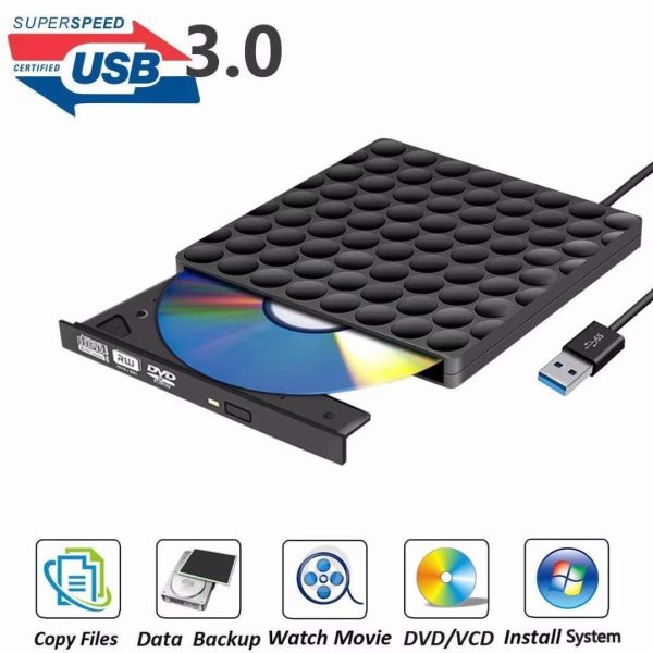 PiAEK 8541609112 External DVD Drive USB 3.0 Burner,Optical CD DVD RW Row Reader Writer Player Portable for PC Mac OS Windows 10 7 8 XP Vista (Black) For Cheap