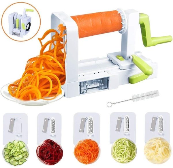 New 4-in-1 Vertical Vegetable Slicer, Rotating Adjustable Blades, Heavy Duty Veggie Spiralizer with Strong Suction Cup, for Low Carb,Paleo,Gluten-Free Meals (Free Cleaning Brush) by Chugod Hot on Sale