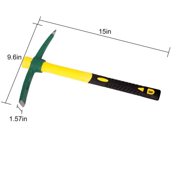 Pick Mattock Hoe, KINJOEK Forged Weeding Garden Pick Axe with 15 Inch Fiberglass Handle for Loosening Soil, Gardening, Camping or Prospecting on Sale