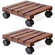 DECOLUXES (2 Pack) Plant Caddy Wooden Stand Wheels Indoor 12 Inch Heavy Duty Square Lockable Patio Outdoor Roller Flower Pot (Torched Wood) Online now