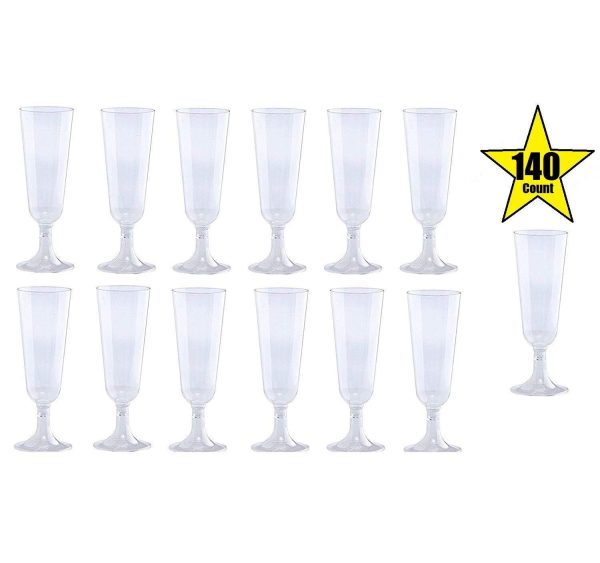 140 pc Plastic Classicware Glass Like Champagne Wedding Parties Toasting Flutes Party Cocktail Cups (Silver Rim) by Oojami For Sale