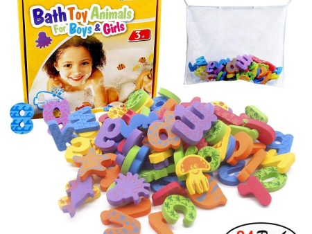 Kiddosland Bath Toy Organizer Quick Dry Mesh Net Without Mold with Bundle Pack of 84 Pcs Baby Educational Bathtub Alphabet Toys Non-Toxic EVA Letters Sea Animals Numbers For Sale