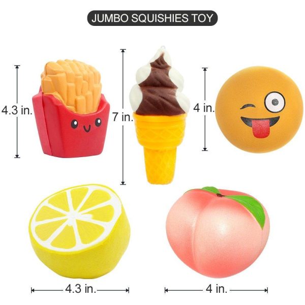 UMIKU 5pcs Squishy Jumbo Squishies Peach Lemon Ice Cream Bun French Fries Squishies Slow Rising Squishy Kawaii Scented Charms Hand Wrist Squishy Toys Supply