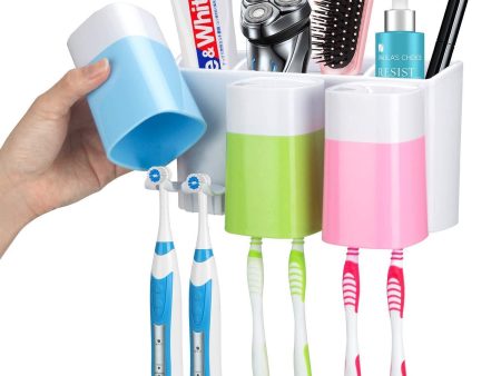 iHave Toothbrush Holder Wall Mount 3 Cups Electric Toothbrush Storage Set- No Drill or Nail Needed (3 Color Toothbrush Holder) Hot on Sale