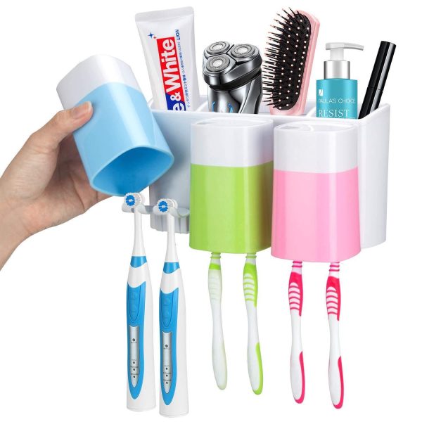 iHave Toothbrush Holder Wall Mount 3 Cups Electric Toothbrush Storage Set- No Drill or Nail Needed (3 Color Toothbrush Holder) Hot on Sale