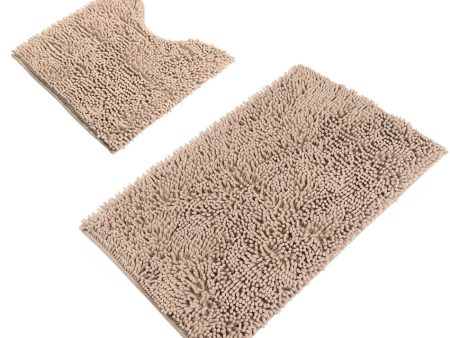 Sunnyglade Bathroom Contour Rugs Combo, Set of 2 Chenille Fabric Microfiber Soft Shaggy Non Slip 21  X 34  Bath Shower Mat and 20  X 20  U-shaped Toilet Floor Rug Bathroom Carpet Sale