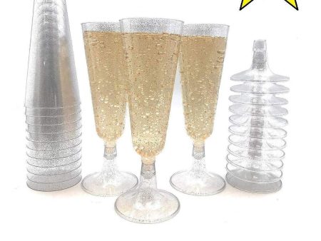 140 pc Plastic Classicware Glass Like Champagne Wedding Parties Toasting Flutes Party Cocktail Cups (Silver Rim) by Oojami For Sale