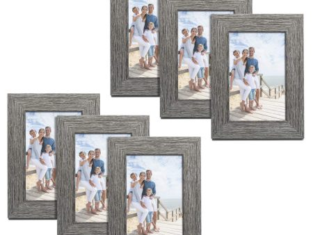 TWING Picture Frames Wood Pattern 4x6 High Definition Glass Tabletop or Wall Rustic Photo Frame for Table Top and Wall Display,Log Stripe Photo Frames,6 Pack (Light&Brown) For Discount