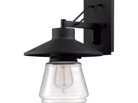 Globe Electric Bowery 1-Light Outdoor Indoor Wall Sconce, Matte Black, Clear Glass Shade 44176 Cheap