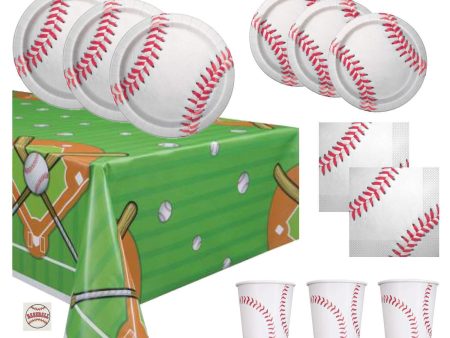 Baseball Theme Party Supplies Set - Plates, Cups, Napkins, Tablecloth Decoration (Serves 16) Supply