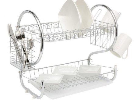 2-Tier Kitchen Dish Plate Storage Organizer and Drying Rack with Removable White Utensil Holder, Chrome-Plated Discount