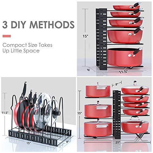 Pan Organizer Rack for Cabinet Adjustable, Cabinet Pot Rack Organizer with 3 DIY Methods, 8 Metal Shelves with Anti-slip Layer by MUDEELA Online Hot Sale