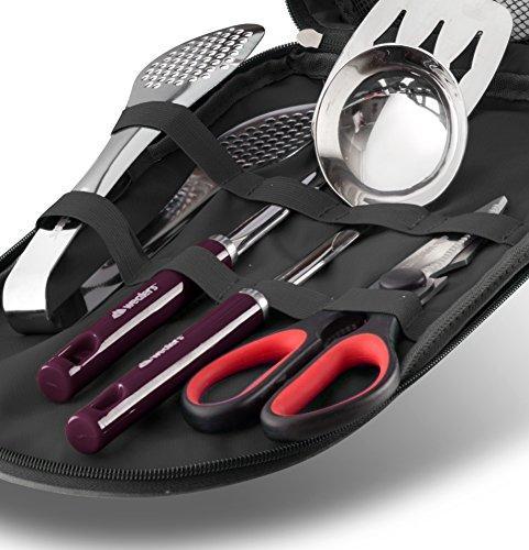 Wealers Camp Kitchen Utensil Organizer Travel Set Portable BBQ Camping Cookware Utensils Travel Kit Water Resistant Case|Cutting Board|Rice Paddle|Tongs|Scissors|Knife and Bottle Opener Online Hot Sale