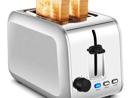 2-Slice Toaster, Stainless Steel Toasters with 7 Bread Shade Settings, Extra-Wide Slots and Removable Crumb Tray (Silver) on Sale