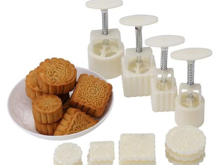 HIRALIY Mid-Autumn Festival Hand-Pressure Moon Cake Mould With 12 Pcs Mode Pattern For 4 Sets For Cheap