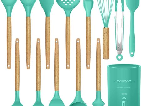 14 Pcs Silicone Cooking Utensils Kitchen Utensil Set - 446°F Heat Resistant,Turner Tongs,Spatula,Spoon,Brush,Whisk. Wooden Handles Gray Kitchen Gadgets Tools Set for Nonstick Cookware (BPA Free) on Sale