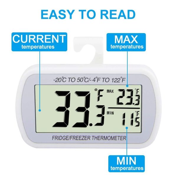 Waterproof Refrigerator Fridge Thermometer, Digital Freezer Room Thermometer, Max Min Record Function Large LCD Screen and Magnetic back for Kitchen, Home, Restaurants (4 pack) Online now