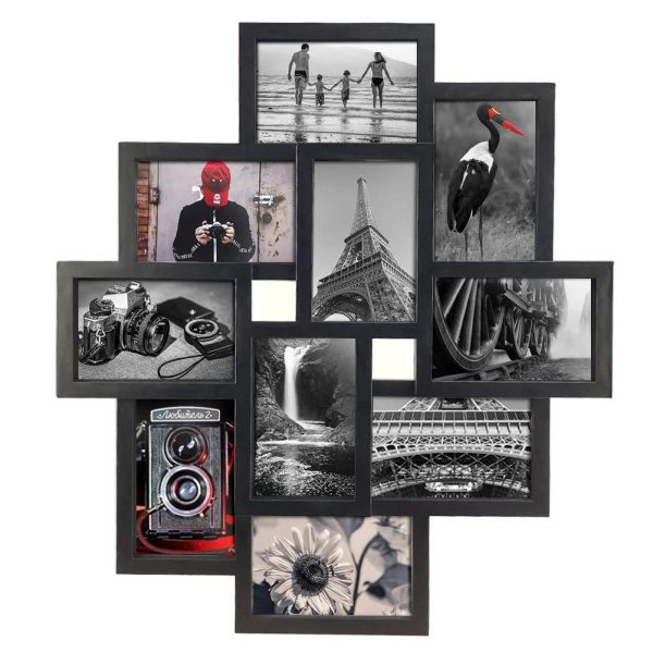 10 Opening 4x6 Black Collage Picture Frame Wall Hanging for 4 by 6 inch Multiple Photo Frames by Amazing Roo For Sale