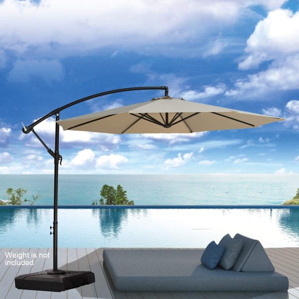 Nature s Blossom 10 Ft Cantilever Offset Patio Umbrella Outdoor Aluminum Hanging Umbrella with Crank and Air Vent, 8 Ribs, Taupe Fashion