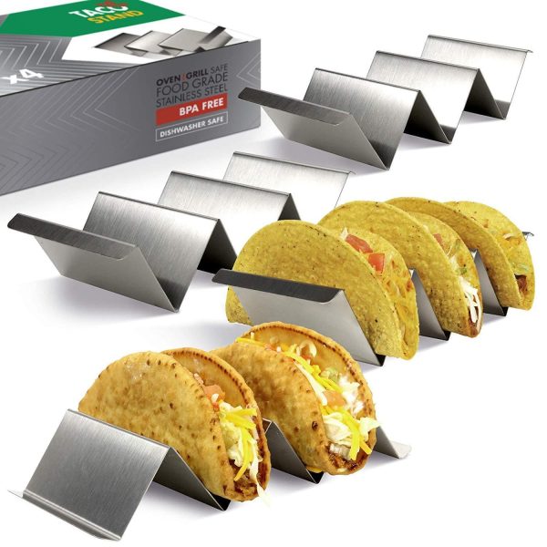 Taco Holder Set of 4 - Stainless Steel Taco Stand - Dishwasher & Oven Save - Easy To Fill Taco Rack And Perfect To Keep Your Delicious Tacos Online now