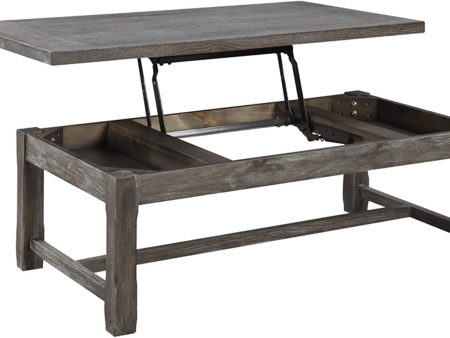 Emerald Home Furnishings Paladin Rustic Charcoal Gray Coffee Table with Lift Top Storage, Plank Style Top, And Farmhouse Timber Legs Fashion