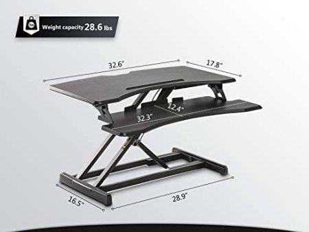 Standing Desk with Height Adjustable – Stand Up Desk Converter, 33 inches Black Ergonomic Tabletop Workstation Riser Fits Dual Monitors by Defy Desk Online Hot Sale