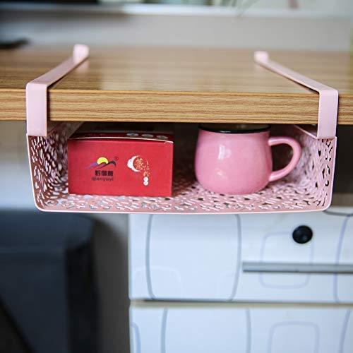 ZGXY Under Shelf Basket, White & Pink Rack, Slides Under Shelves for Storage, Easy to Install，Space on Kitchen Pantry Desk Bookshelf Cupboard-Pink Supply