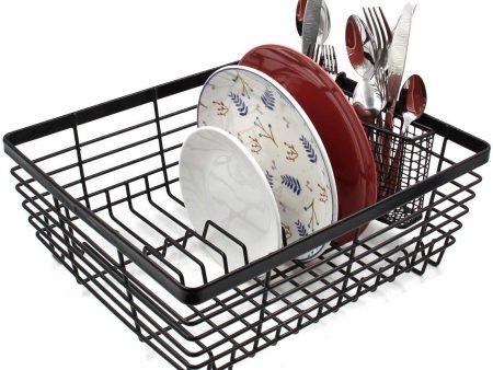 TQVAI Kitchen Dish Drainer Drying Rack with Full-Mesh Silverware Storage Basket, Black Hot on Sale