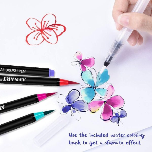 Watercolor Real Brush Pens Set, 24 Vibrant Markers with 1 Refillable Water Brush Pen for Artists and Beginner, Flexible Brushes Tip for Calligraphy Lettering Coloring Hand Writing Sketching Sale