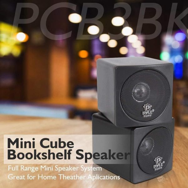 3  Mini Cube Bookshelf Speakers - 100W Small Bookshelf Speakers w  3  Paper Cone Driver, 8 Ohm - Passive Audio Book Shelf Speaker Pair For Home Theater Stereo Surround Sound - Pyle Home PCB3BK (Black) Cheap