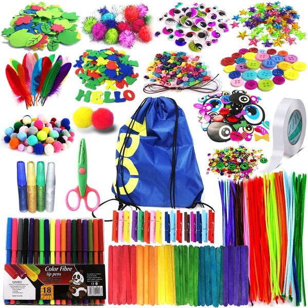 Arts and Crafts Supplies for Kids Girls - Toddler DIY Craft Art Supply Set with Storage Bag for Ages 4 5 6 7 8 9, Craft Pipe Cleaners, Letter Beads, Pompoms, Wiggle Googly Eyes.Over 1,000 PCS.(EBOOK) on Sale