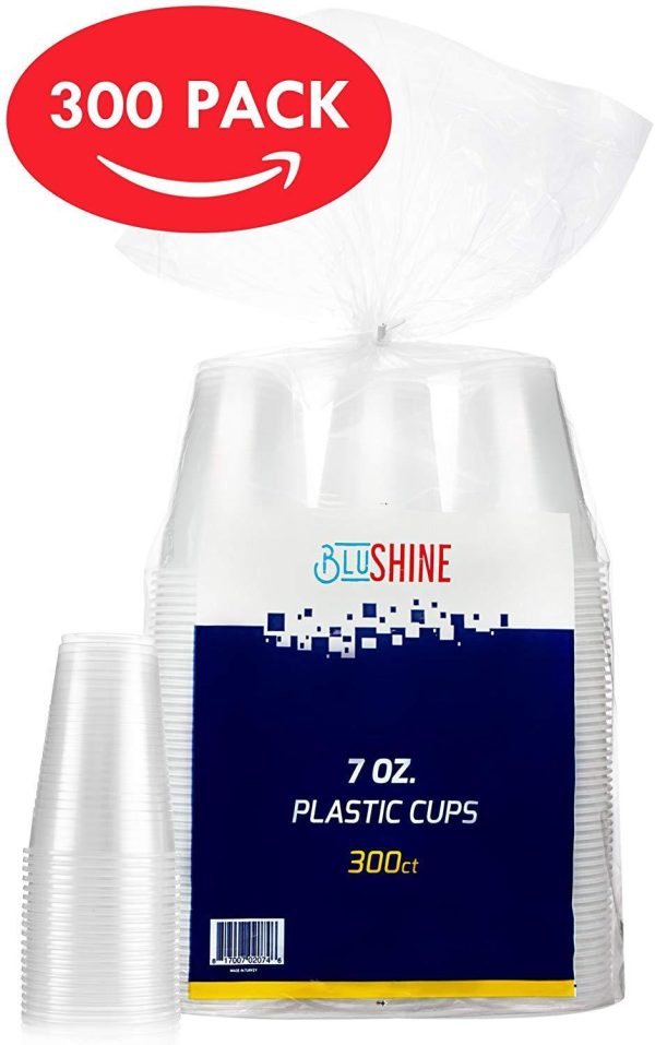 [300 Pack] 7 Ounce Clear Plastic Disposable Cups by BluShine – BPA-Free, Durable, Stackable & Crack Resistant Drinkware Fashion