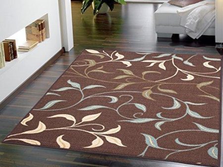 Ottomanson Brown Ottohome Contemporary Leaves Design Modern Area Rug with Non-Skid Rubber Backing 8 2 W x 9 10 L, Chocolate - OTH2068-8X10 Online