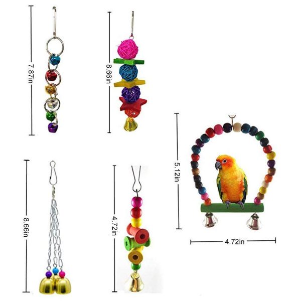 7pcs Birds Cage Swing Set Parrots Toys with Bell Colorful Chewing Hanging Hammock for Parakeets, Macaws, Conures, Budgies, Lovebirds, Mynah, Cockatiel, Finches For Cheap