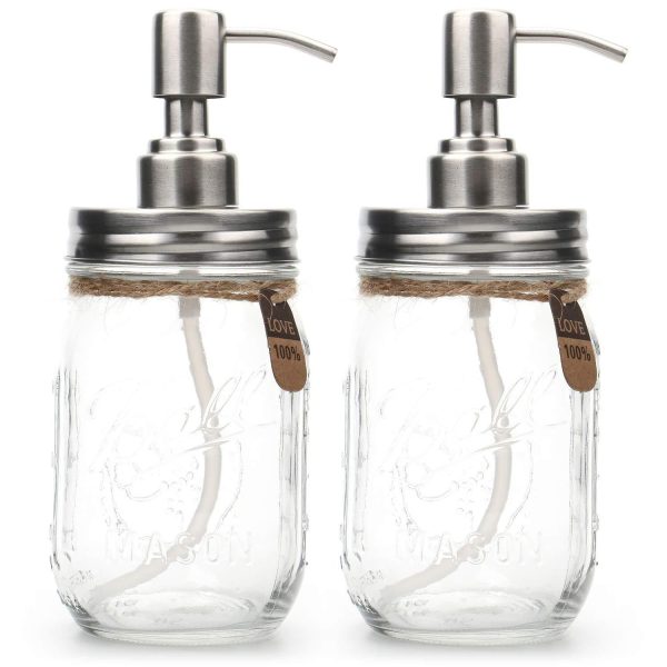 Tosnail 2 Pack 16-Ounce Clear Glass Mason Jar Soap Dispenser with Stainless Steel Pump - Great for Dish Soap, Liquid Hand Soap, Lotion, Shampoo Cheap