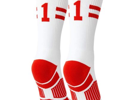 Classic Stripe Team Number Socks | Woven Mid-Calf | White & Red Sale